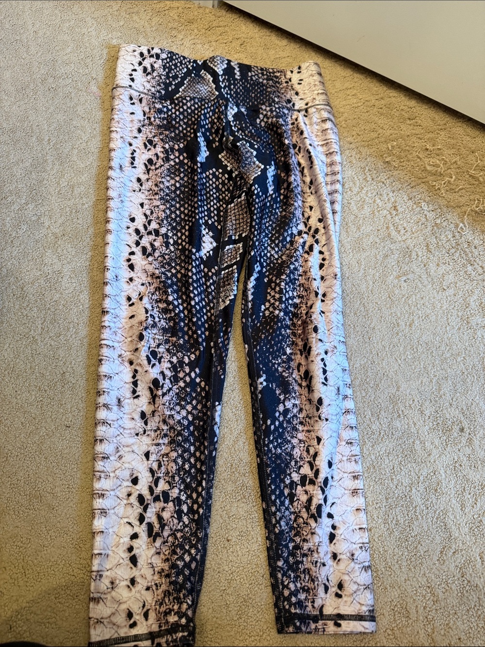Terez Black and Beige Snake-Print Leggings